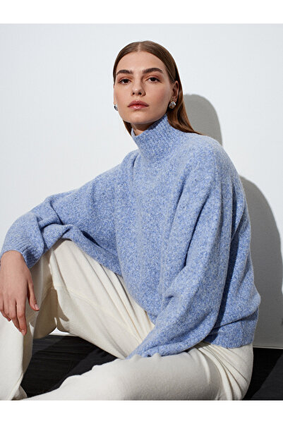 Dilvin 10817 Pulover din tricot cu mâneci liliac din amestec de lână - Indigo M.