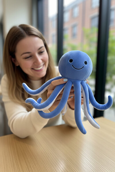craftivio Mavi Sevimli Ahtapot Peluş Oyuncak Uyku Arkadaşı Hediyelik