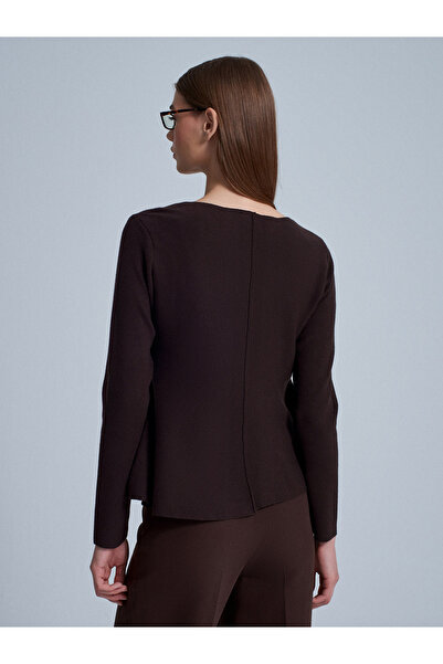 Dilvin 10824 Плетен топ с пеплум на врата - тъмнокафяв