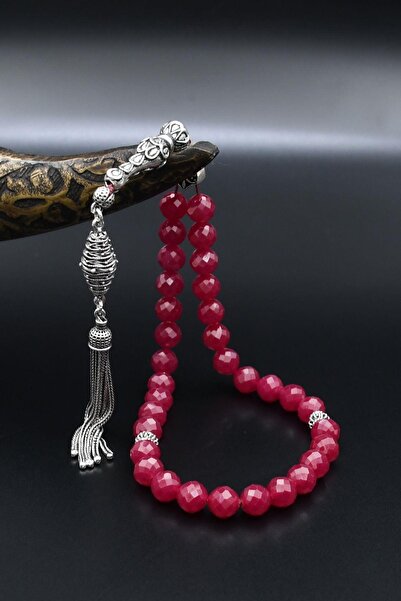 Prestige Doğal Yakut Taşlı 33'lük Tesbih 925 Ayar Gümüş Püsküllü 8mm Küre Kesim 902464