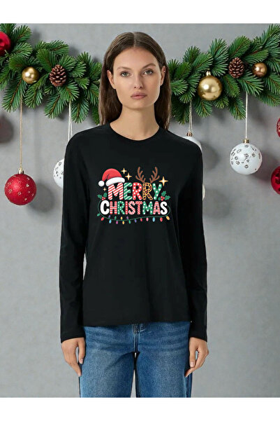 ELNOYA سويت شيرت كاجوال بأكمام طويلة للجنسين باللون الأسود مكون من مطبوع خيوط...