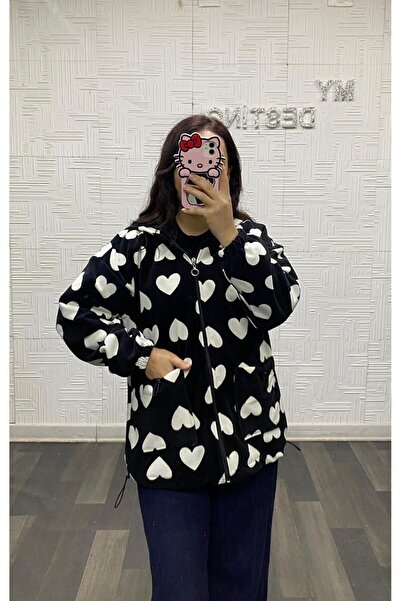 My Destino Heart Patterned Lined Hooded Fleece Jacket