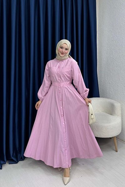 lurex moda فستان مخطط بأزرار كبس