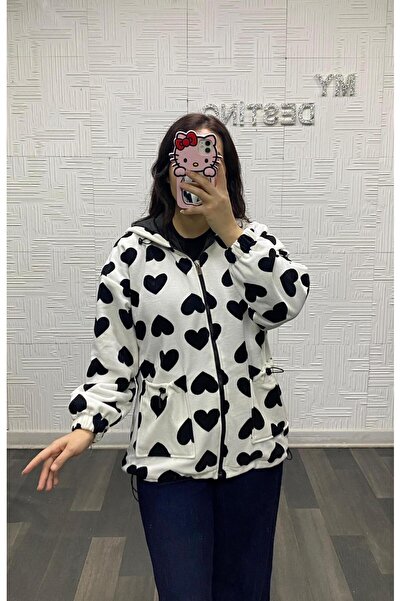 My Destino Heart Patterned Lined Hooded Fleece Jacket