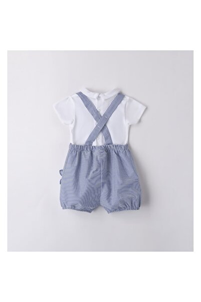 minibanda Set bebeluș băiețel - salopetă elastică cu dungi și body alb, albastru/alb, 68 cm