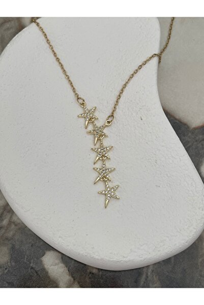 Çelik Zirkon Taşlı Kuzey Yıldızı Y Model Kolye 14k