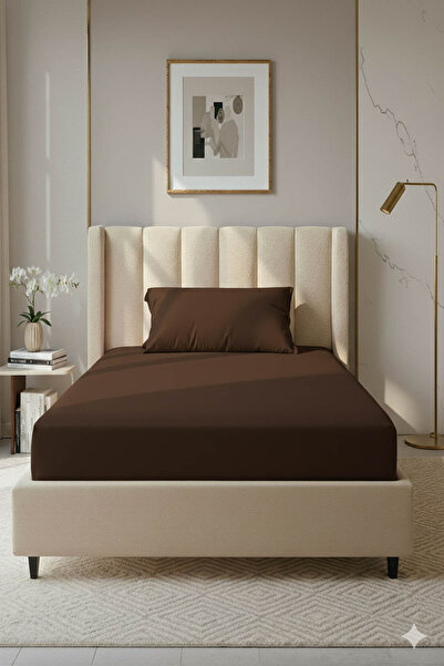 FAVORA 100% Cotton Ranforce Premium Single Fitted Sheet Set - Brown