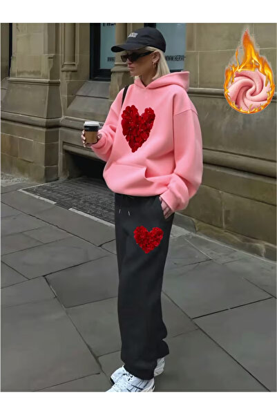 Flaubert Falubert-Women's Printed Heart Oversized Sweater - Sweatpants 2-Piec...