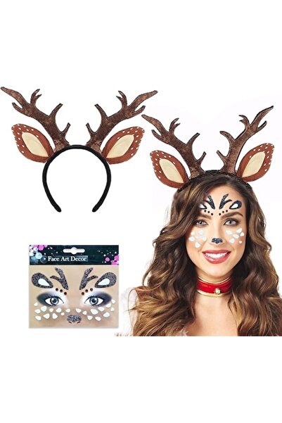 DELPI Reindeer Crown for Christmas with Face Stickers, Universal Size, Brown