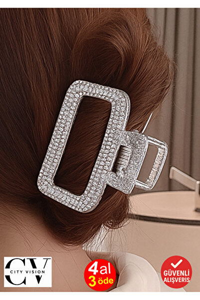 cityvision Agrafă de păr dreptunghiulară cu piatră argintie de 5 cm – Agrafă ...