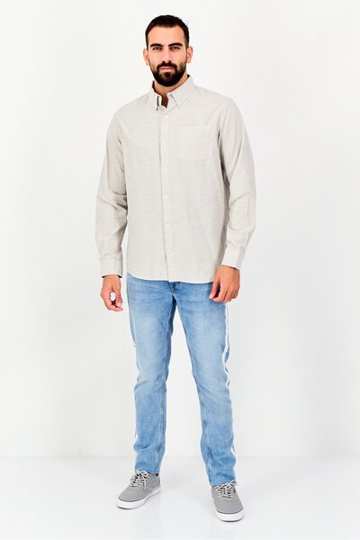 Chaps Men Regular Fit Botton Down Collar Long Sleeve Casual Shirt, Grey