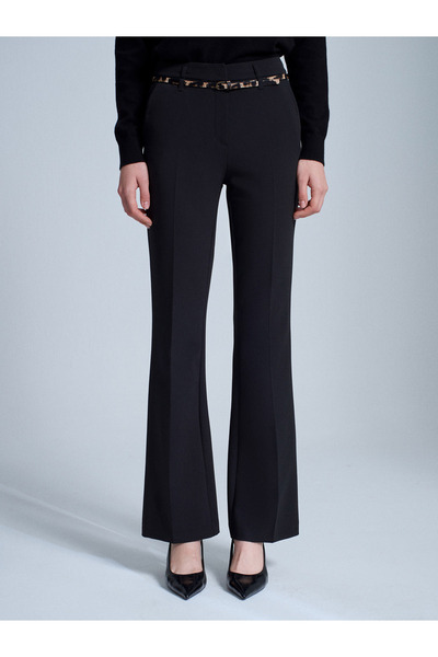 Dilvin 72223 Belted Flared Pants-Black