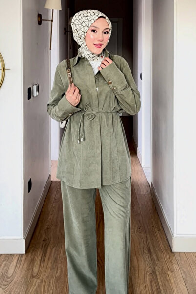 Tesettür Diyarı Button-Detail Cupra Tansel Fabric Modest Outfit - Sage Green