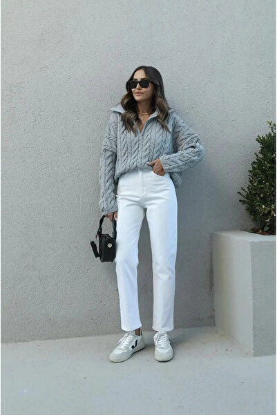 kleshus Women's Mom Msd White Mom Stretch Fabric Jean Denim Pants New-4