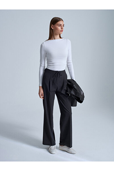 Dilvin 72221 Waist-Tied Fabric Trousers-Anthracite