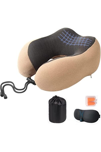 JZS Travel Neck Pillow Memory Foam U-Shaped - Brown