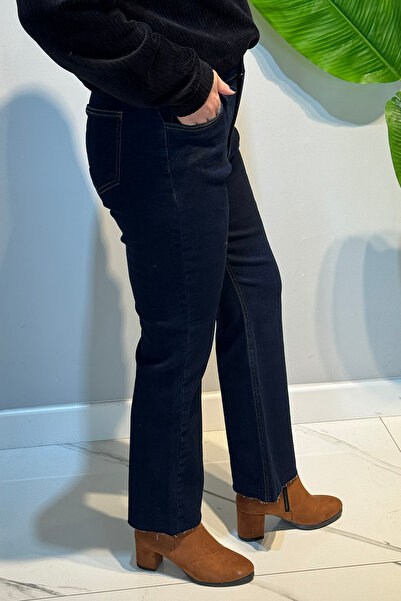 Lale Butik Flared Jeans Trousers 2663 Dark Navy Blue