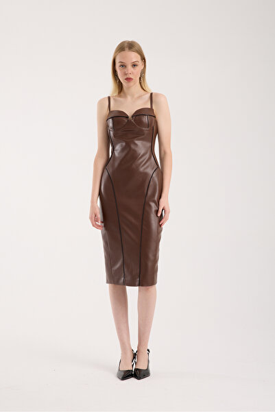 Elluso Dyra Biye Detaylı Şık Midi Elbise