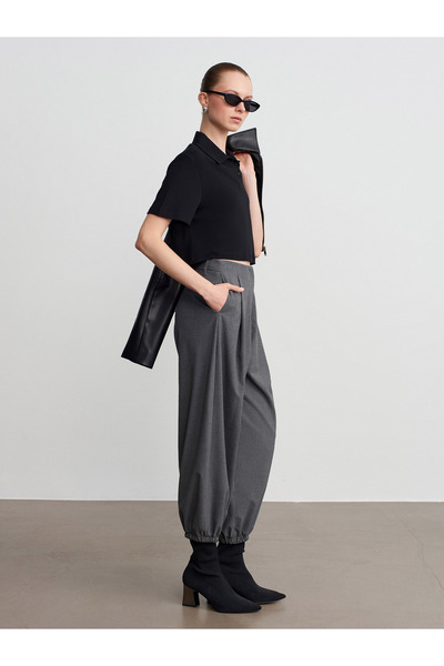 Dilvin 72224 Pleated Trousers with Elasticated Legs-Grey