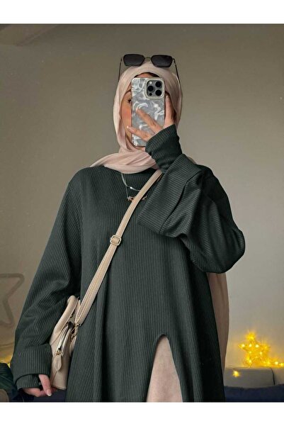 angelfashhion ✨Ribbed Two-Tone Modest Maxi Dress – Stylish & Comfortable✨