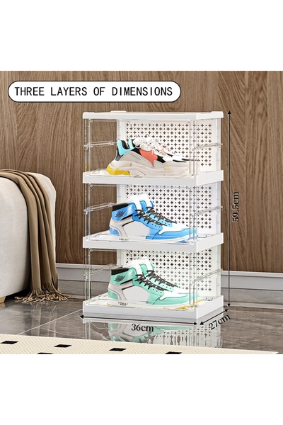 Generic Removable and portable plastic shoe rack with a folding three-tier shoe storage box