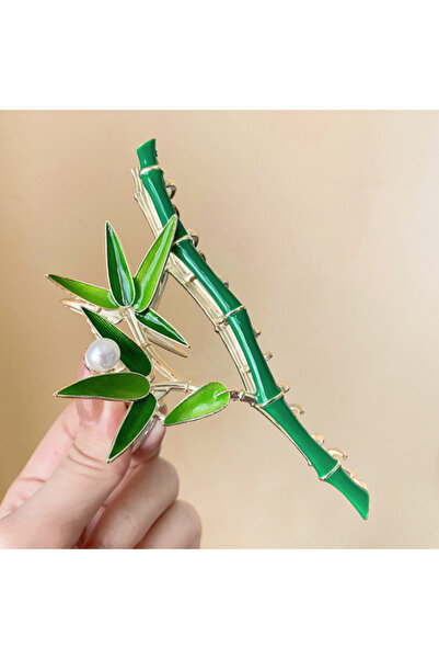 cityvision 11 cm Bamboo Leaf Green Hair Clip – Natural Looking Elegant Metal Barrette