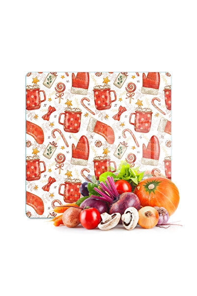 Decovetro Glass Cutting Board and Serving Tray Square Christmas New Year Patt...