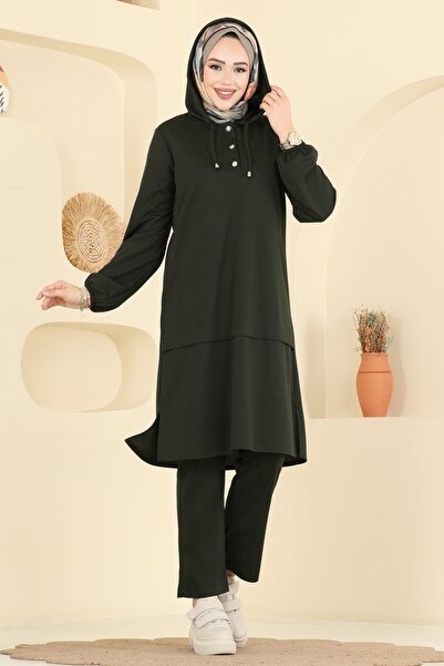 ModaMerve Yarım Çıtçıtlı Krep Takım 25007UKB139-MS Haki