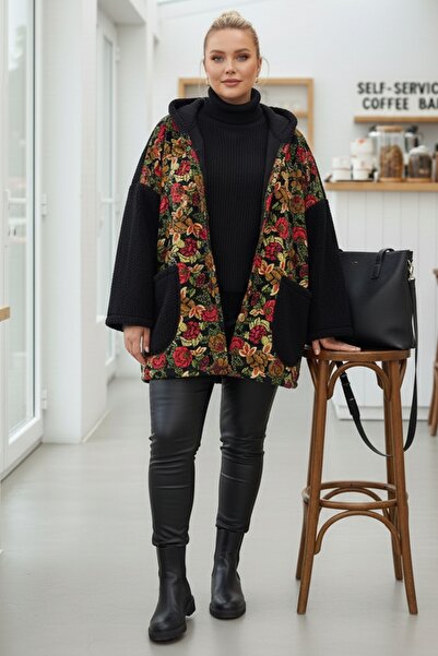 Chiccy Italian Large Size Black Long Sleeve Pocketed K Hooded Casual Buklet O Oversized Woven Jacket 78 70