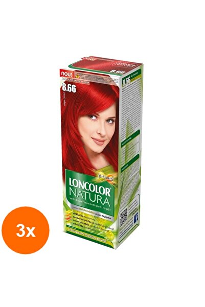 Loncolor Natura Set 3 x Vopsea de Par Permanenta 8.66 Rosu Coral, 100 ml
