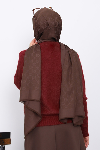 İmajButik Angora Soft Sweater with Burgundy Scarf Detail