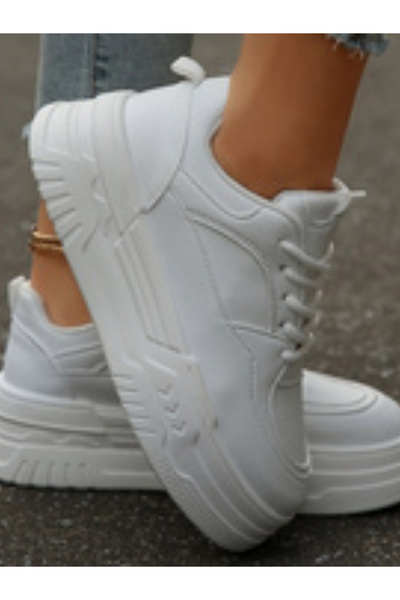 Take Two By Styli White Chunky Sole Lace-Up Sneakers