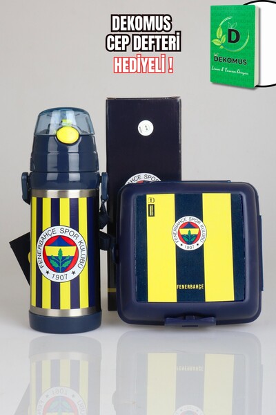 Fenerbahçe Dekomus Pocket Notebook with Gift Licensed 500 ml Steel Bottle and Lunch Box Set 1907