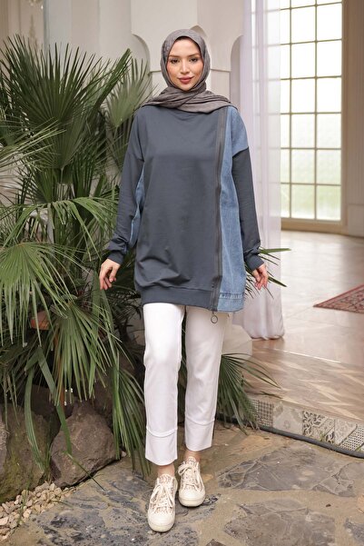 İmajButik Anthracite Kot Paneled Modal Tunic