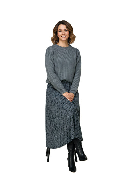 Oppland Women's Winter Piece Skirt Herringbone Patterned Fleece-Lined Elastic Cotton Thick Textured