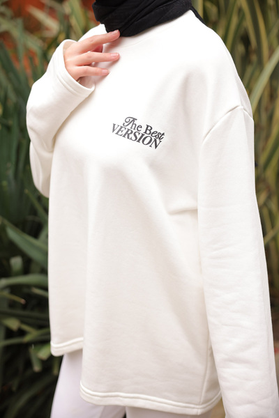 İmajButik Φούτερ με δύο νήματα με λεπτομέρεια εκρού στάμπα στην πλάτη