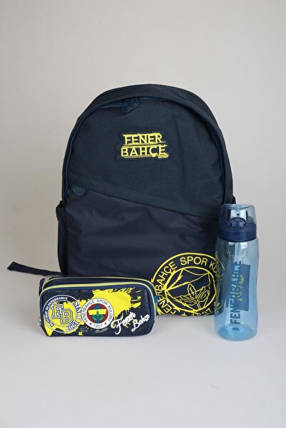 Fenerbahçe New Season Licensed Large Size High School Backpack with Dekomus, Pencil Case and 700 ml Water Bottle