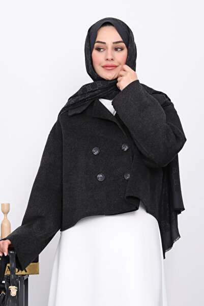 İmajButik Anthracite Short Buttoned Cashmere Jacket