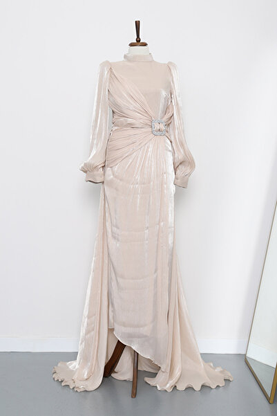 İmajButik فستان سهرة بيج بتفاصيل حجرية على الجهة الأمامية