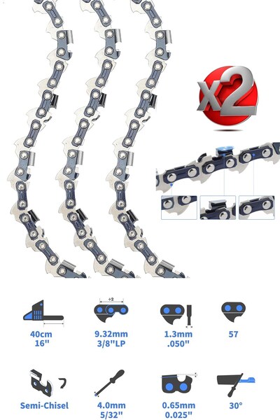 stilmax 2 Adet Elektrikli Testere Zinciri 16 İnç (40 Cm) Bar, 57 Sürücü Bağlantıları, 3/8 Magnezyum