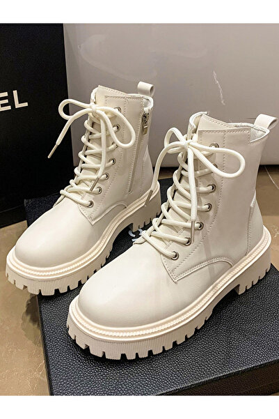 Take Two By Styli White Solid Lace-Up Ankle Boots