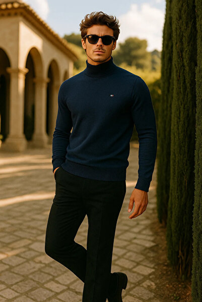 comstar Men's Basic Premium Comfort Long Navy Blue Sweater