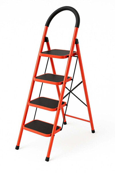 KlaussTech Scară metalică pliabilă profesională cu 4 trepte - roșie/neagră