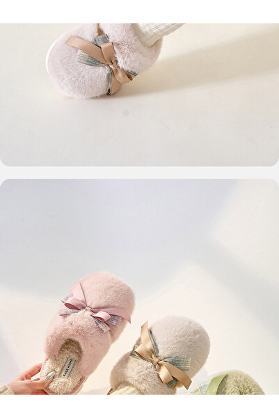 Take Two By Styli Grey Furry Bedroom Slippers with Bow