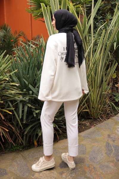 İmajButik Φούτερ με δύο νήματα με λεπτομέρεια εκρού στάμπα στην πλάτη