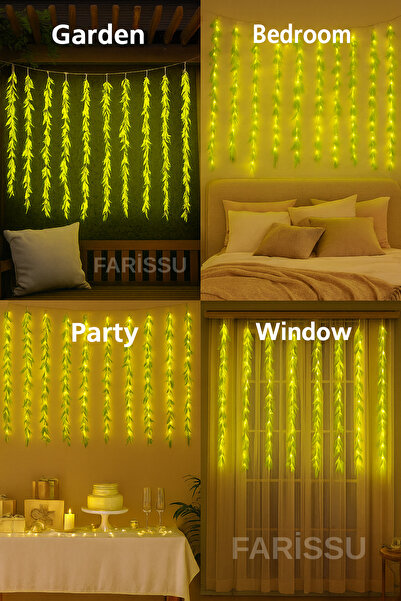 farissu Alaska 3x1 Metre Yapay Sarmaşık Perde LED Işık - 10 Sarkıtlı Fişli De...