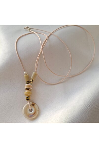 azra takı tasarım Handmade Ceramic,Cream Color Women's Necklace