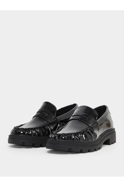 Styli Black Patent Leather Loafers