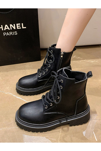 Take Two By Styli Black Solid Lace-Up Ankle Boots