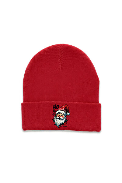 MODA 2026 Christmas New Year Printed Red Folded Winter Hat Beanie